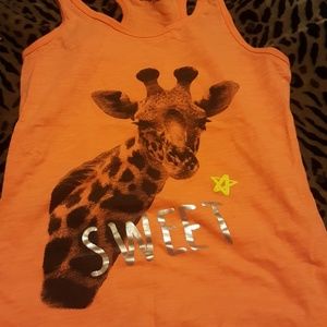 Juniors orange giraffe tank top